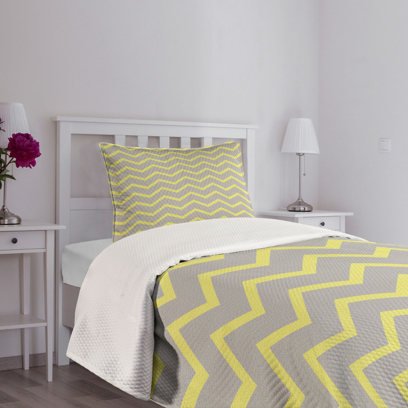 Yellow Grey Zig Zag Bedspread Set