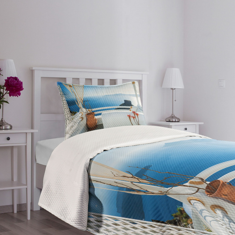 Sunset Santorini Island Bedspread Set