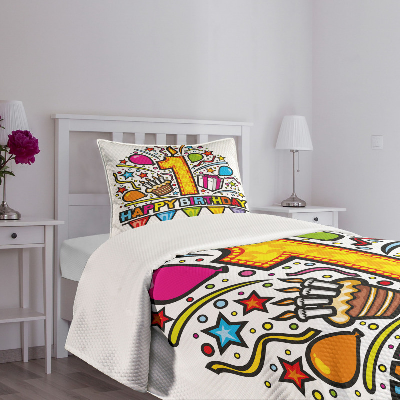 Pop Art Style Party Bedspread Set