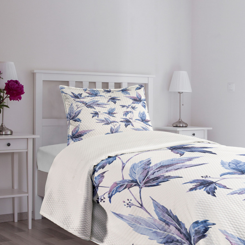 Watercolored Tree Leaves Bedspread Set