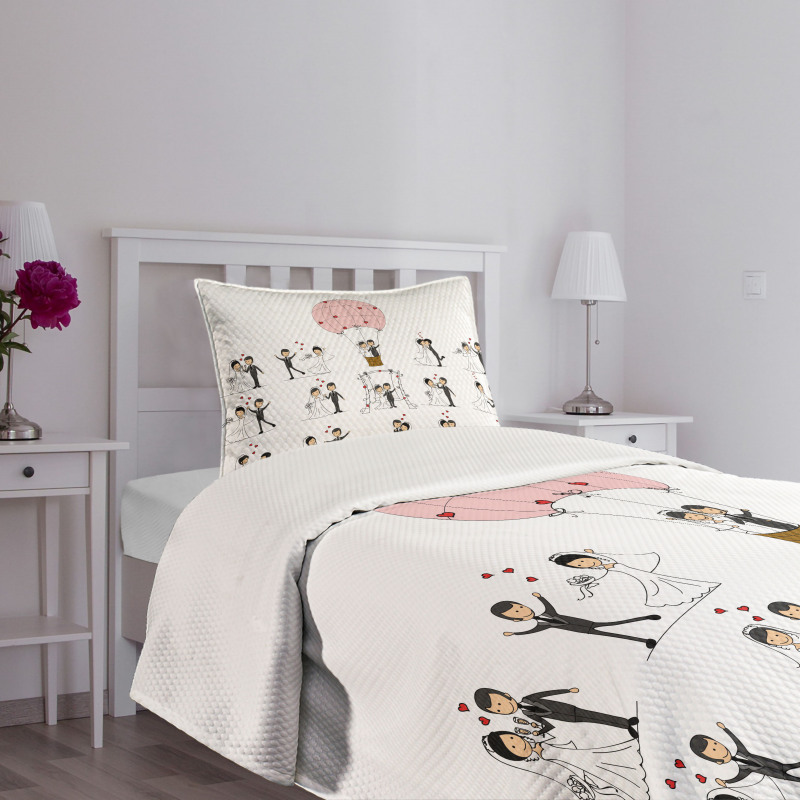 Bride Groom Cartoon Bedspread Set