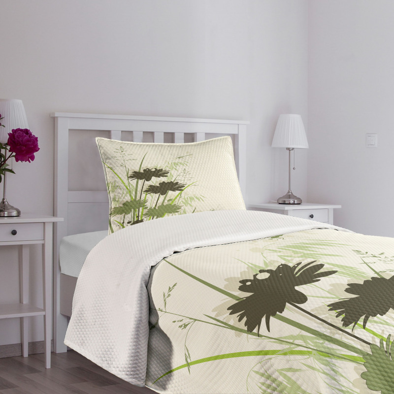 Flowers Leaves Dragonfly Bedspread Set