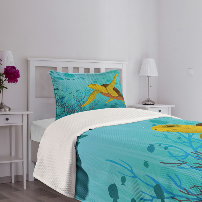 Cartoon Turtle Coral Bedspread Set