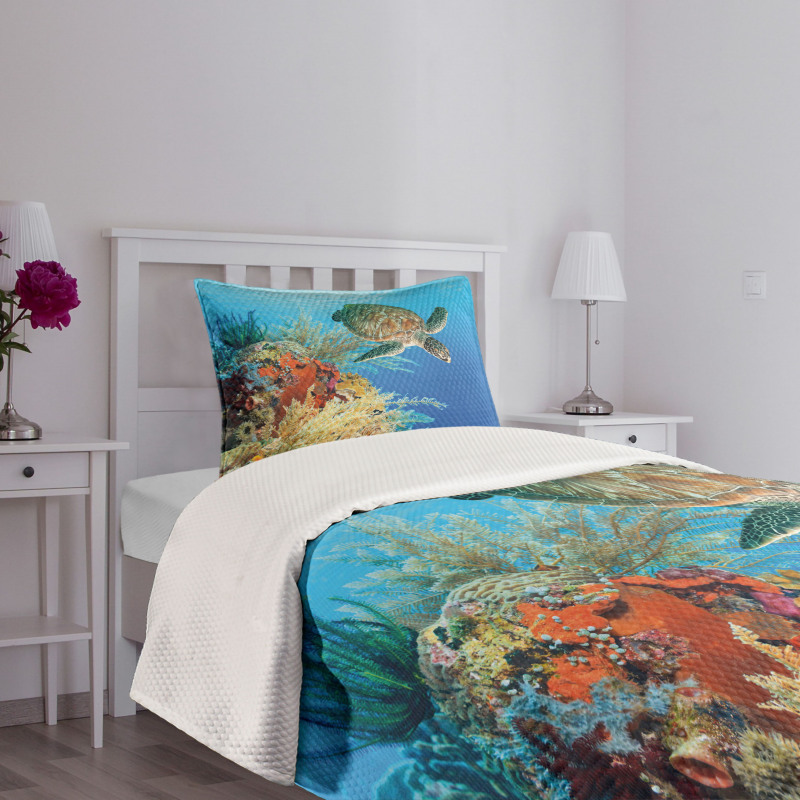 Exotic Turtle Coral Bedspread Set