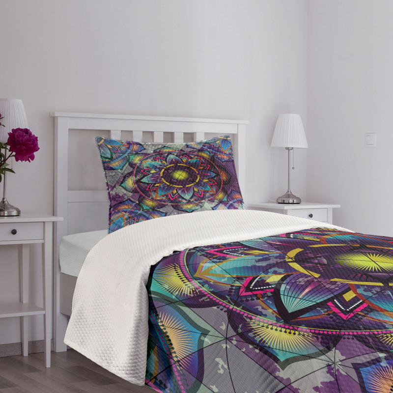 Grunge Futuristic Mandala Bedspread Set