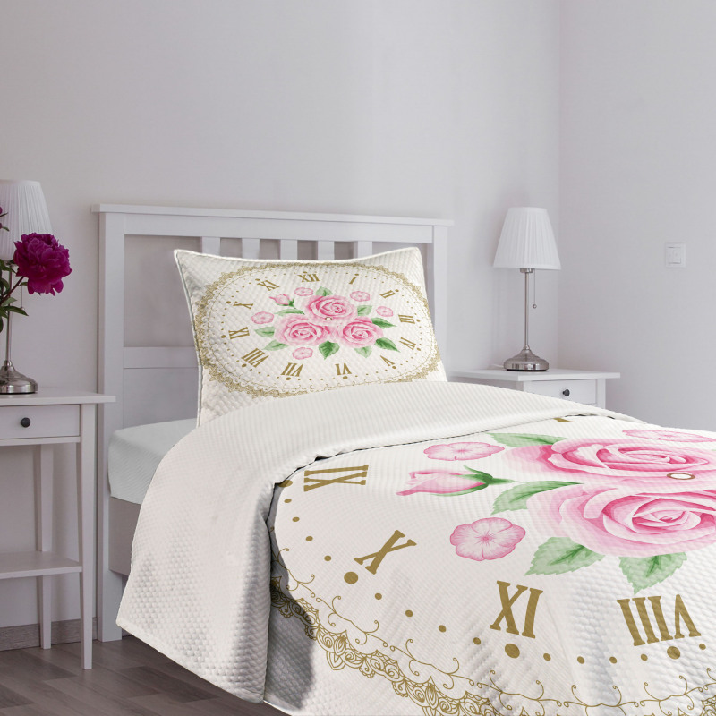 Vintage Clock Roses Bedspread Set