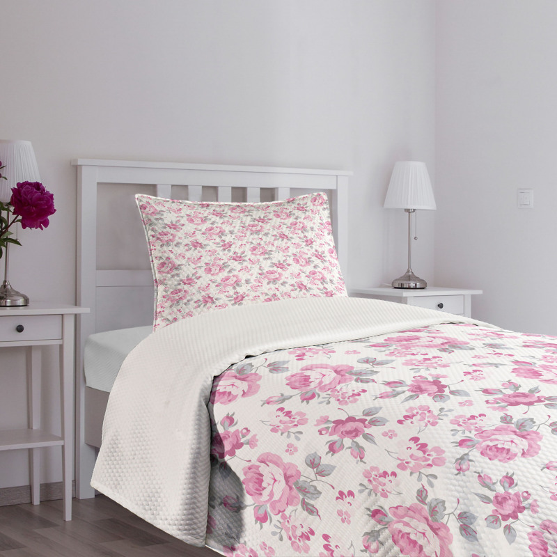 Pink Roses Spring Bedspread Set