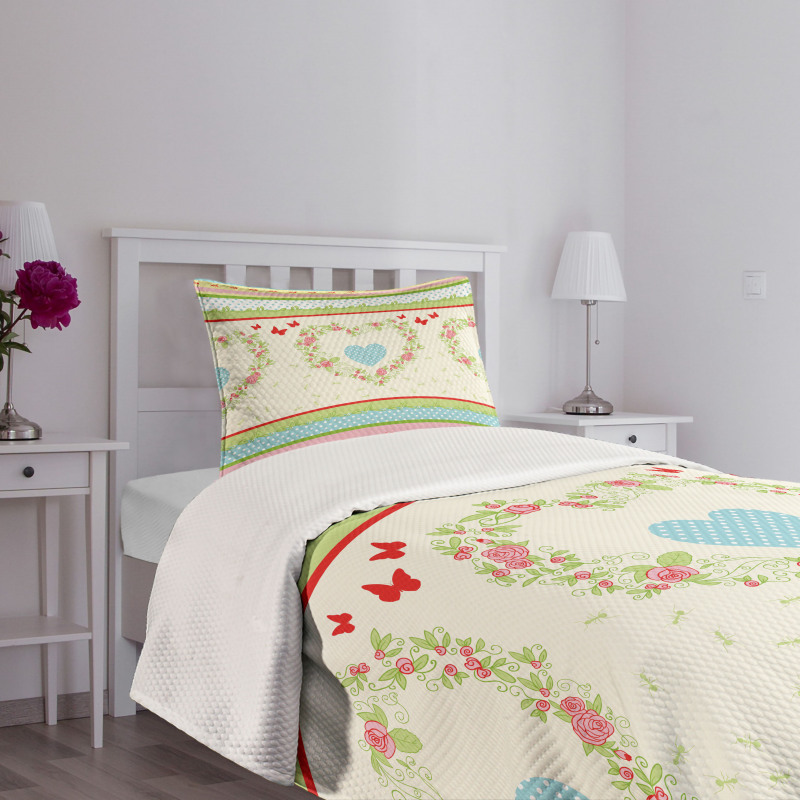 Country Rose Hearts Bedspread Set