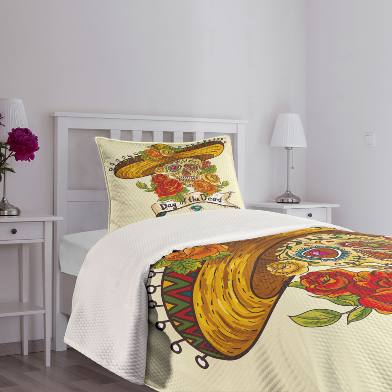 Skull in Sombrero Bedspread Set