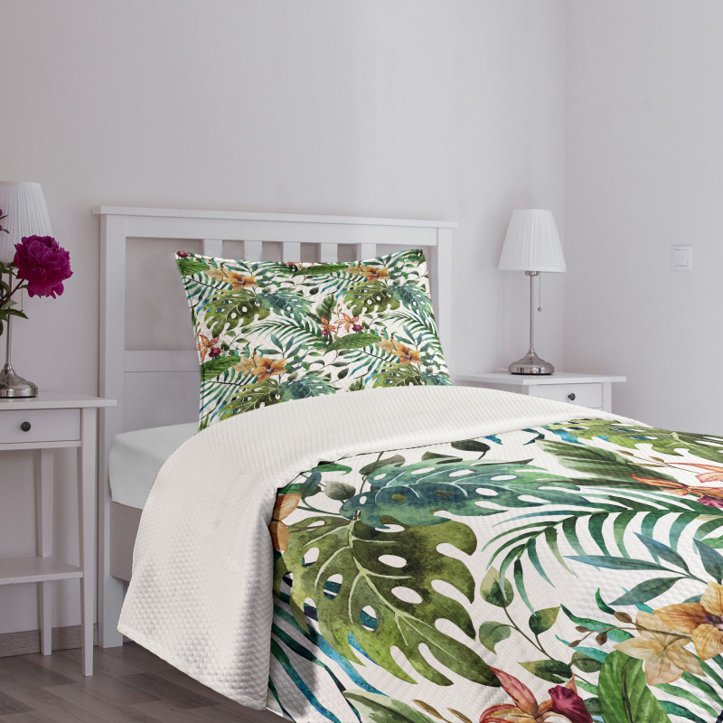 Palm Tree Flowers Hibiscus Bedspread Set