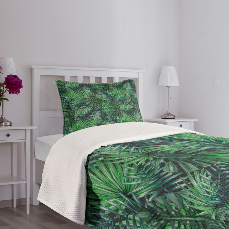 Watercolored Forest Leaves Bedspread Set