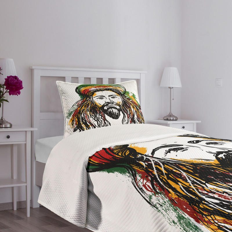 Rasta Man Sketch Portrait Bedspread Set