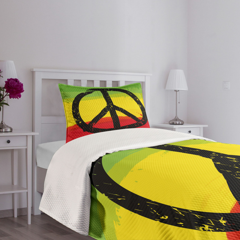 Grunge Hippie Peace Sign Bedspread Set