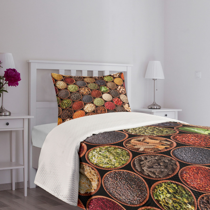 Colorful Herbs Spices Bedspread Set