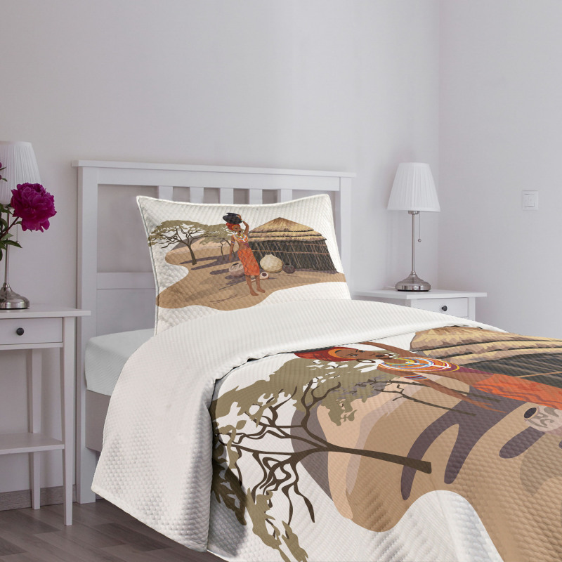Woman with Pot Bedspread Set