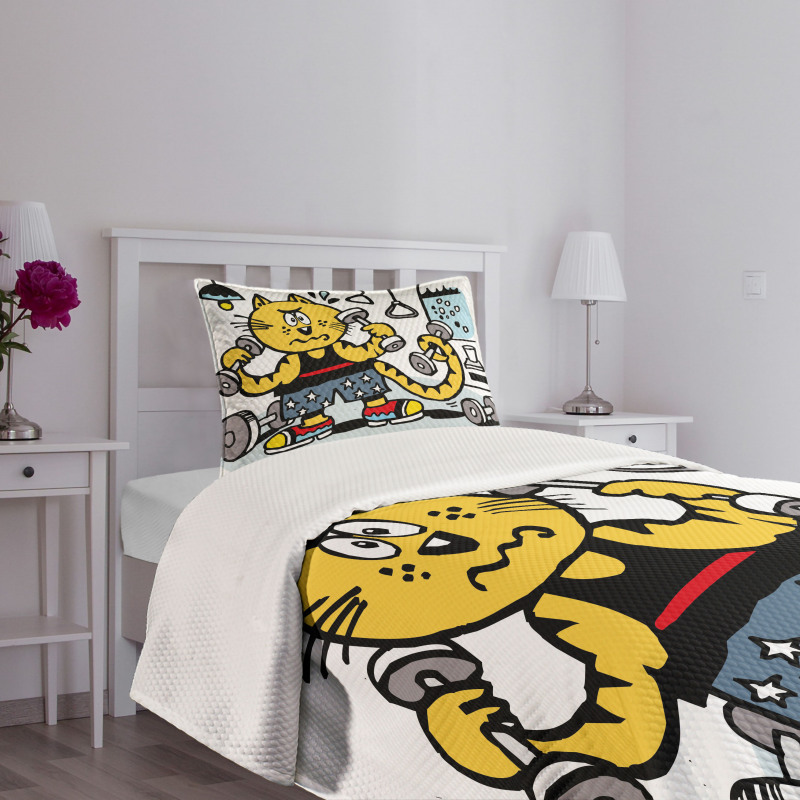 Cartoon Cat Lifting Bedspread Set