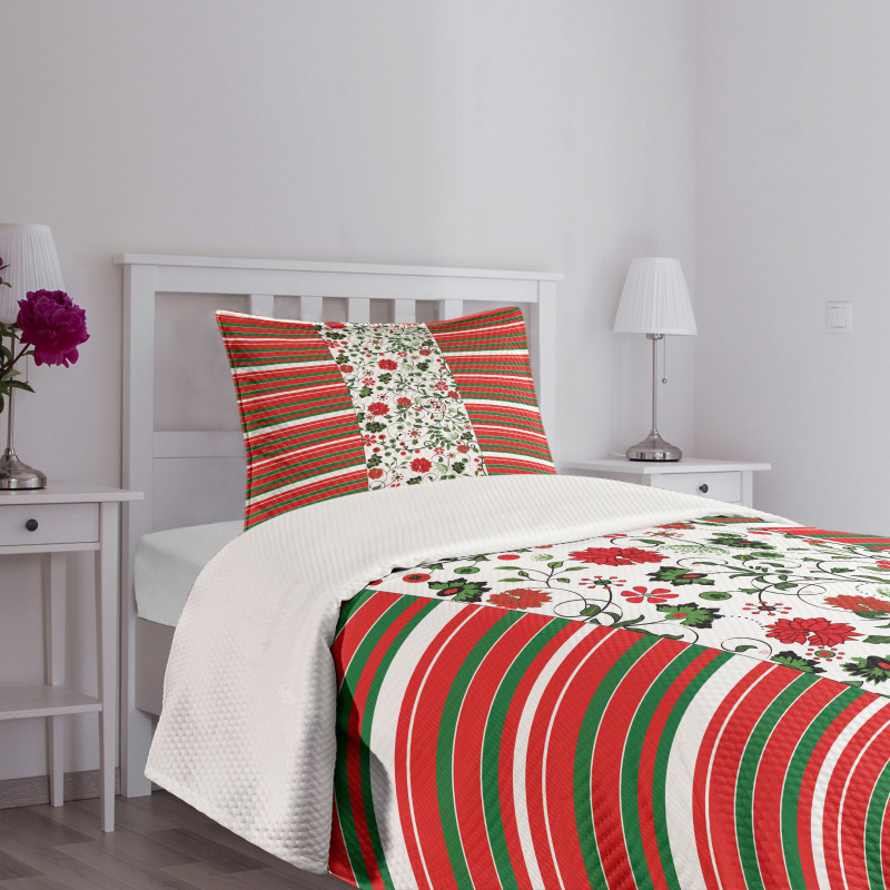 Stripes Floral Border Bedspread Set
