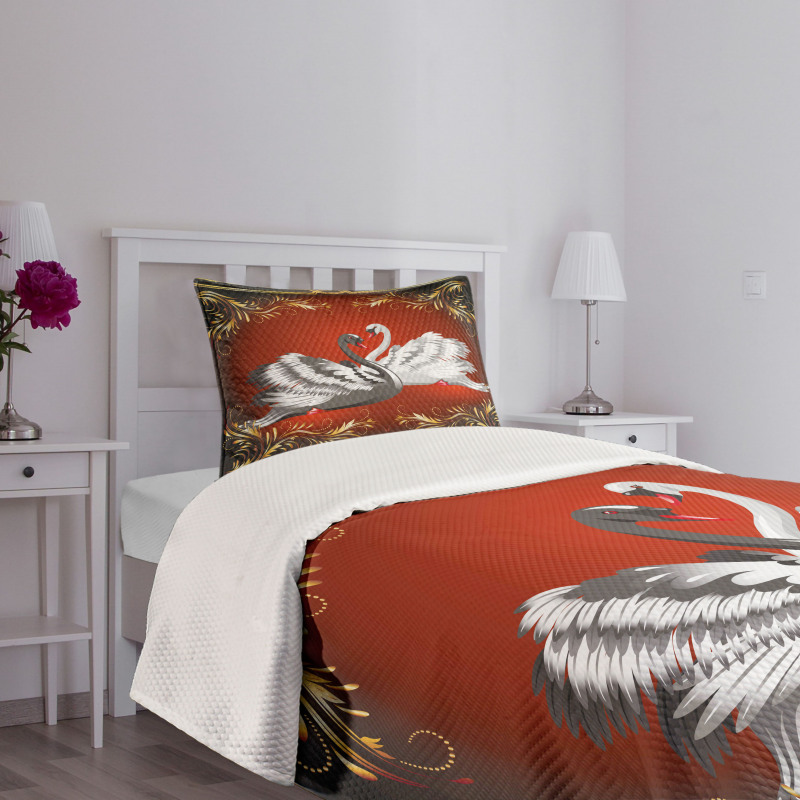 Romantic Swan Couple Bedspread Set