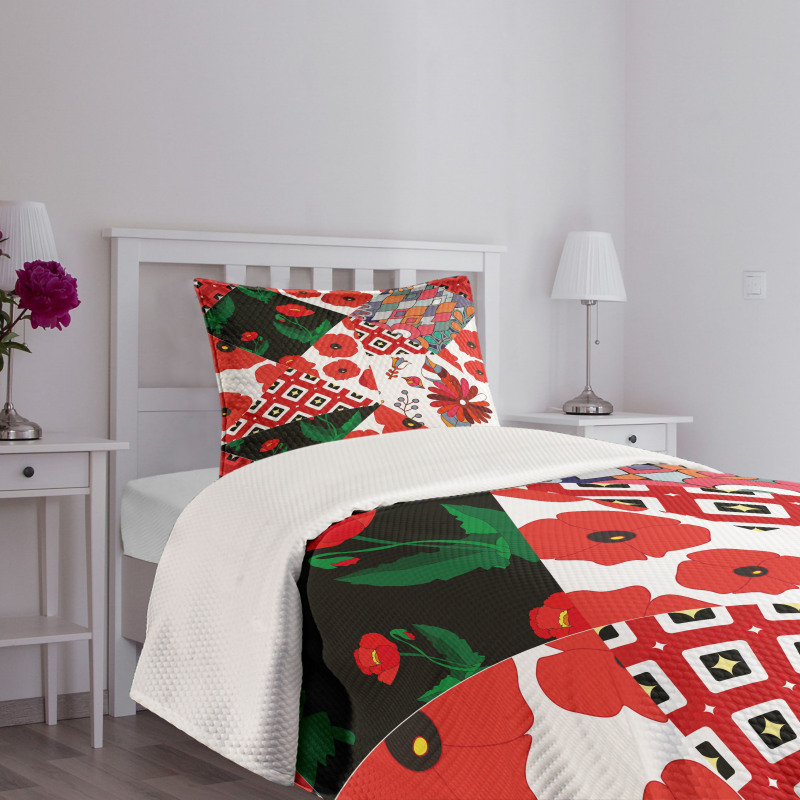 Slavic Patchwork Poppy Bedspread Set