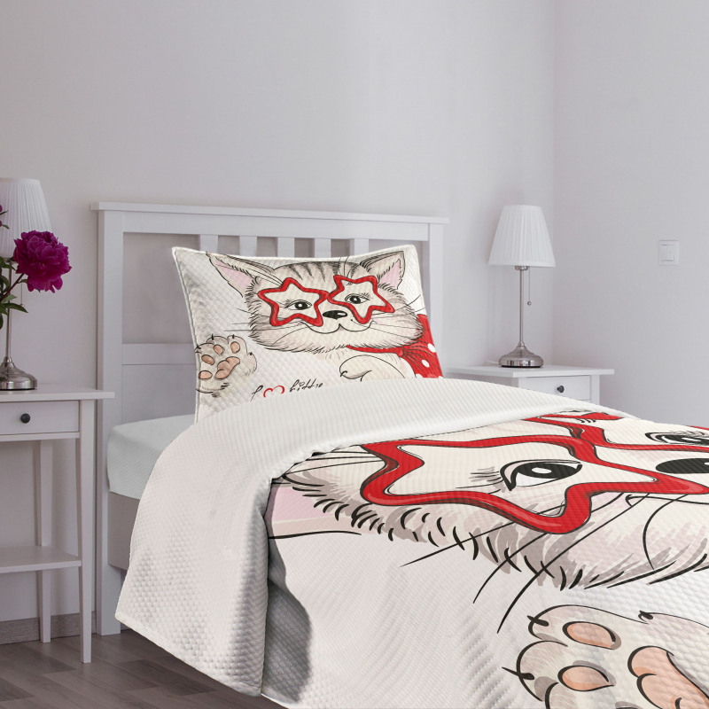 Cat Star Glasses Funny Bedspread Set