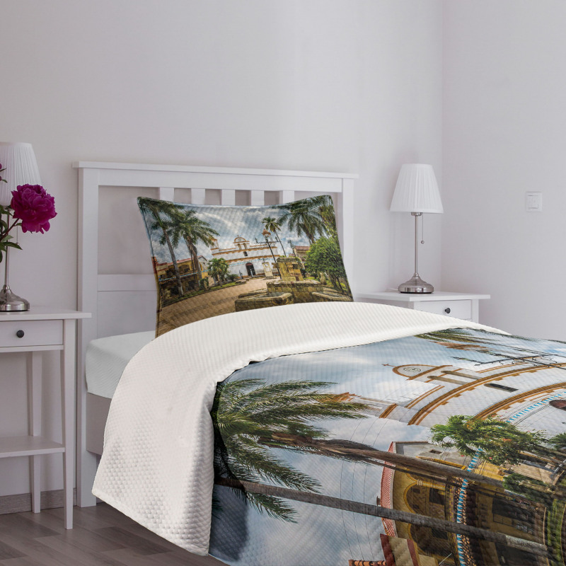 Mayan Town with Palms Bedspread Set