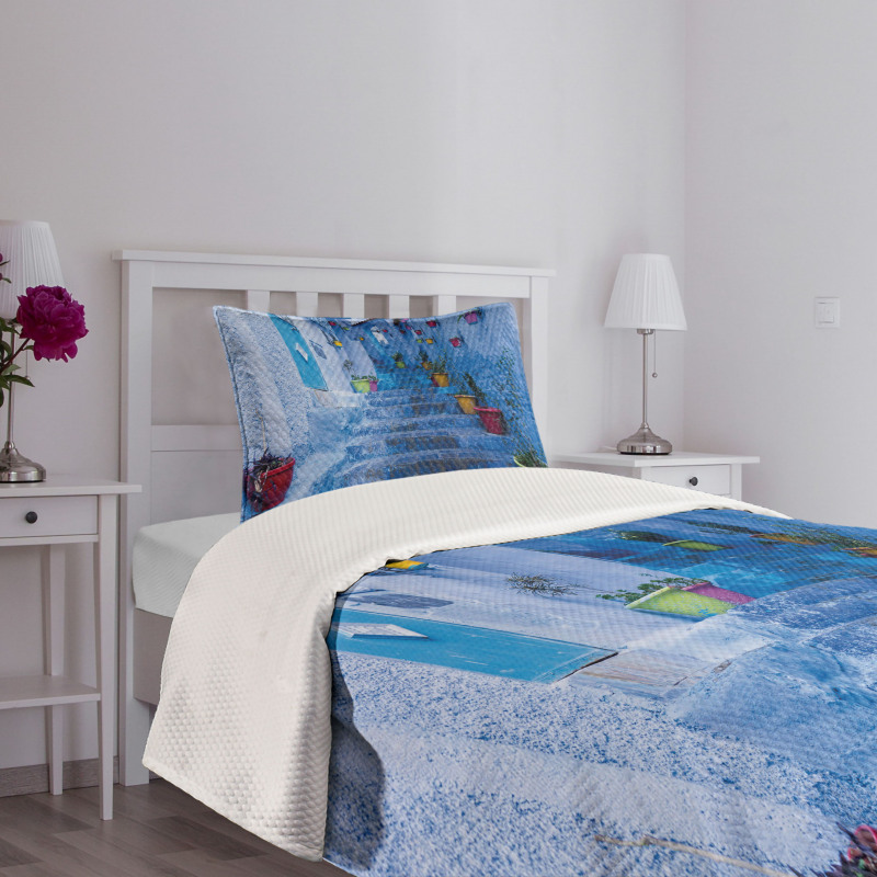 Colorful Flowers on Street Bedspread Set