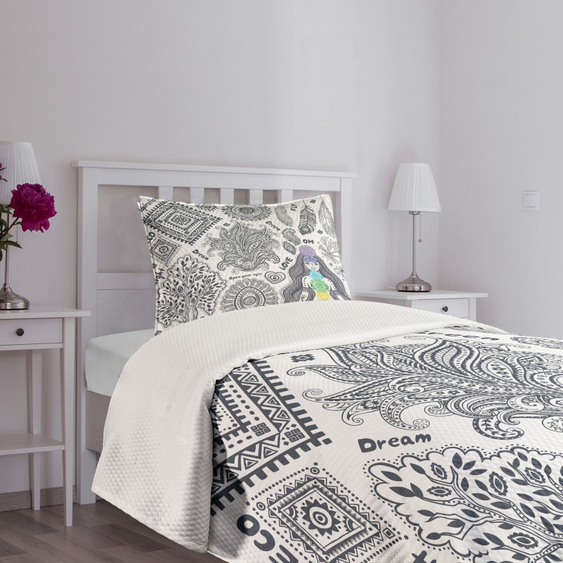 Bohemian Words Design Bedspread Set