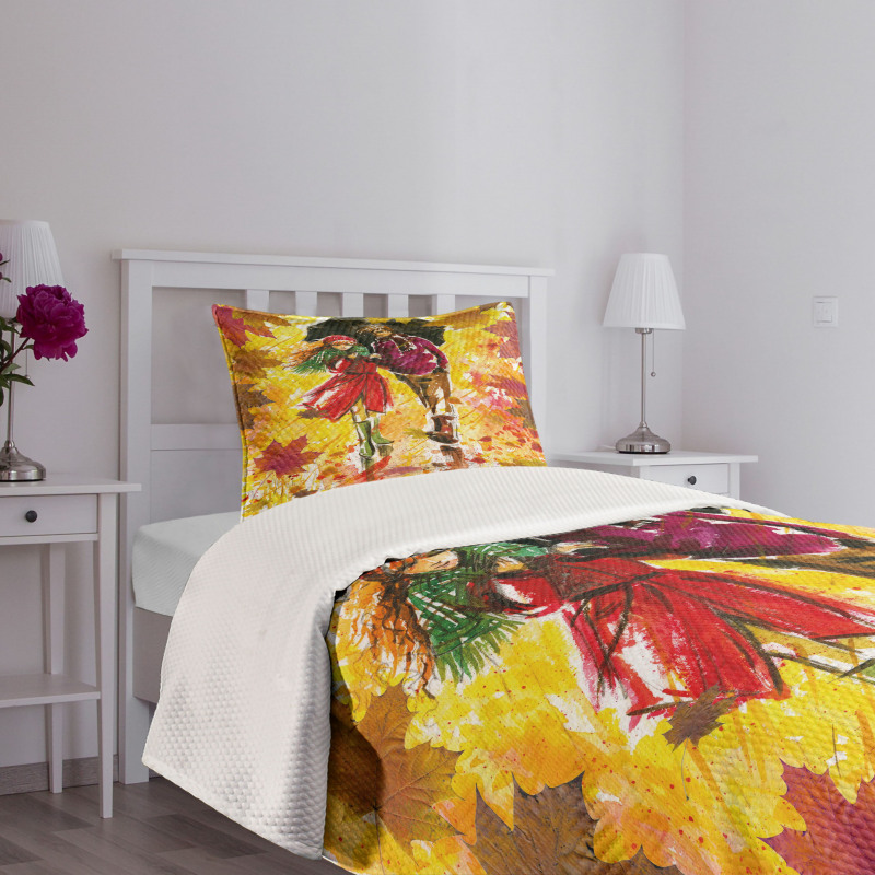 Couple at Autumn Alley Bedspread Set