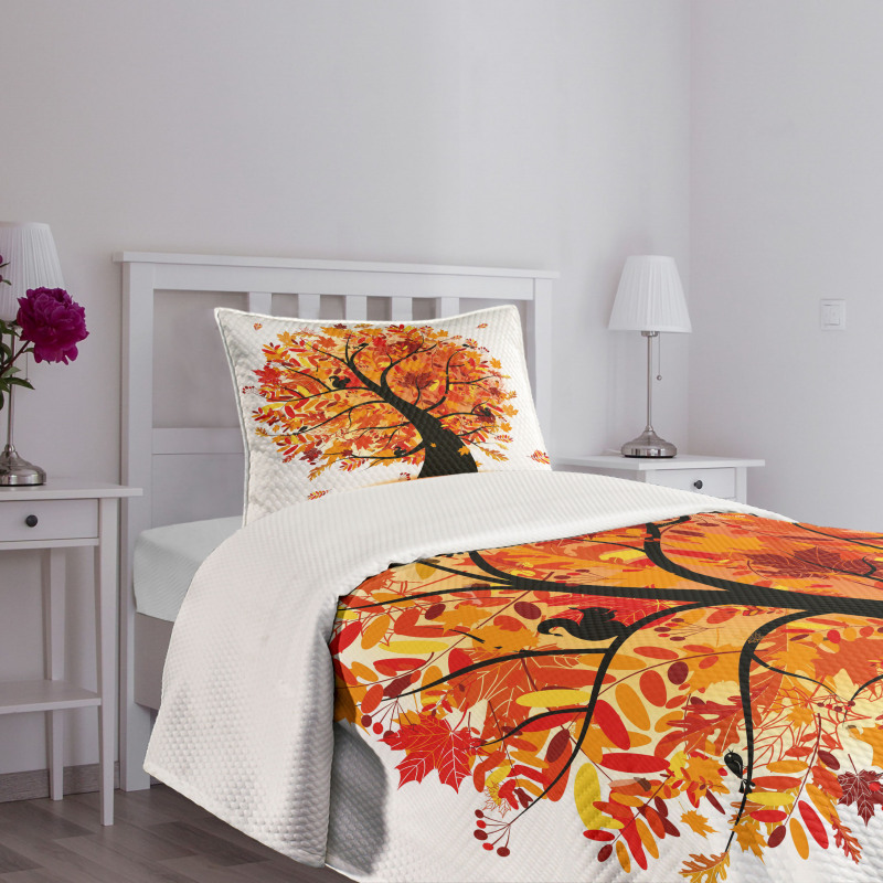 Cartoon Tree Leaves Bedspread Set