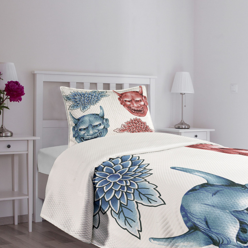 Colored Japan Masks Bedspread Set