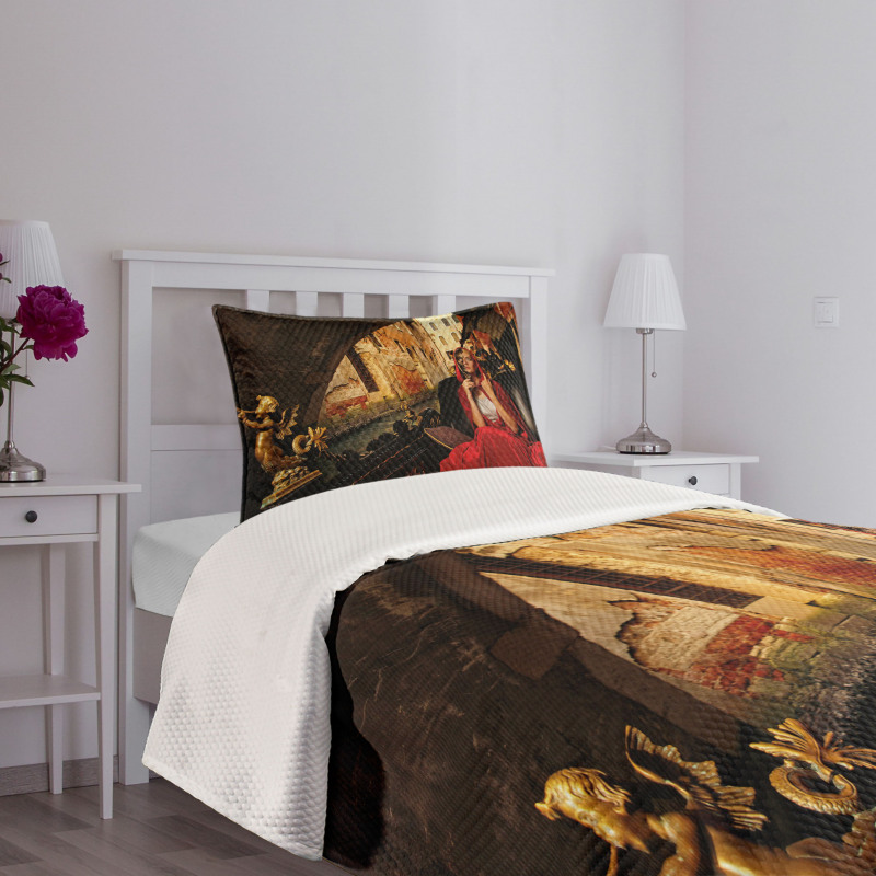 Woman in Red Cloak Mask Bedspread Set