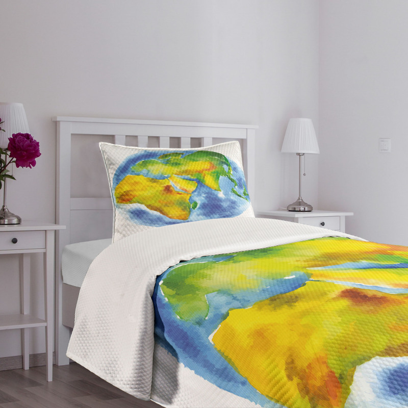 Globe of Earth Watercolors Bedspread Set