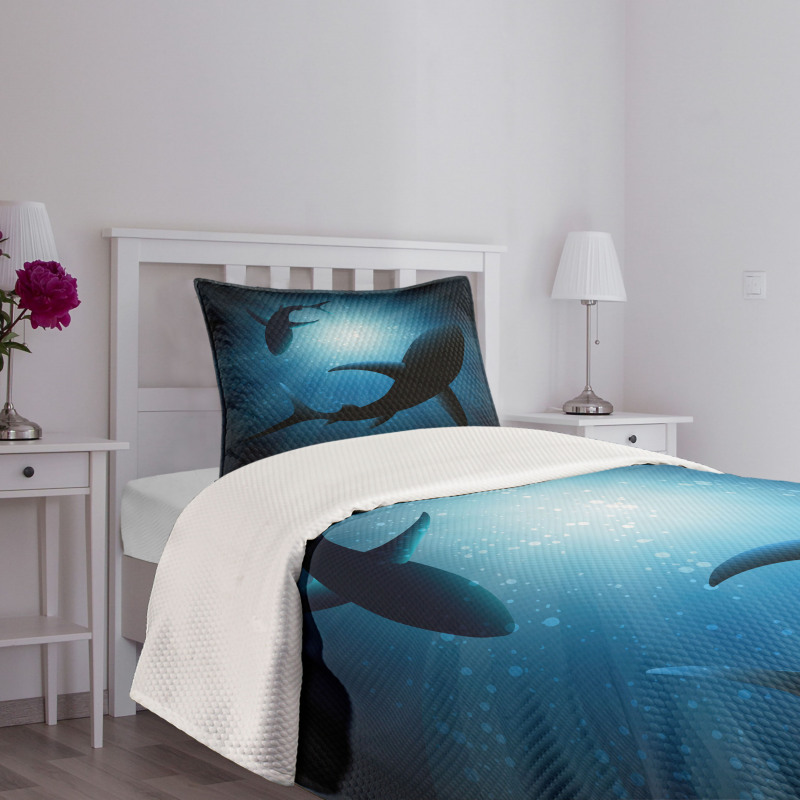 Fish Silhouettes Swimming Bedspread Set