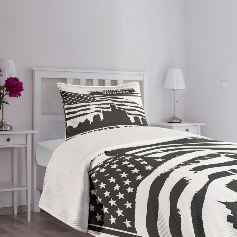 USA Flag Grunge City Bedspread Set