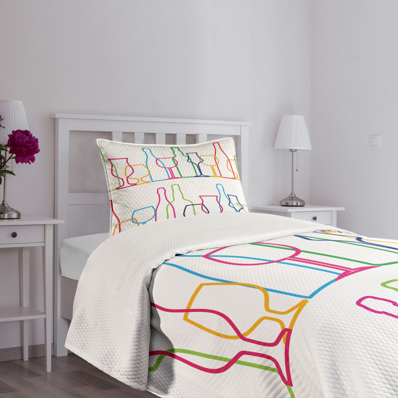 Colorful Outline Bottles Bedspread Set