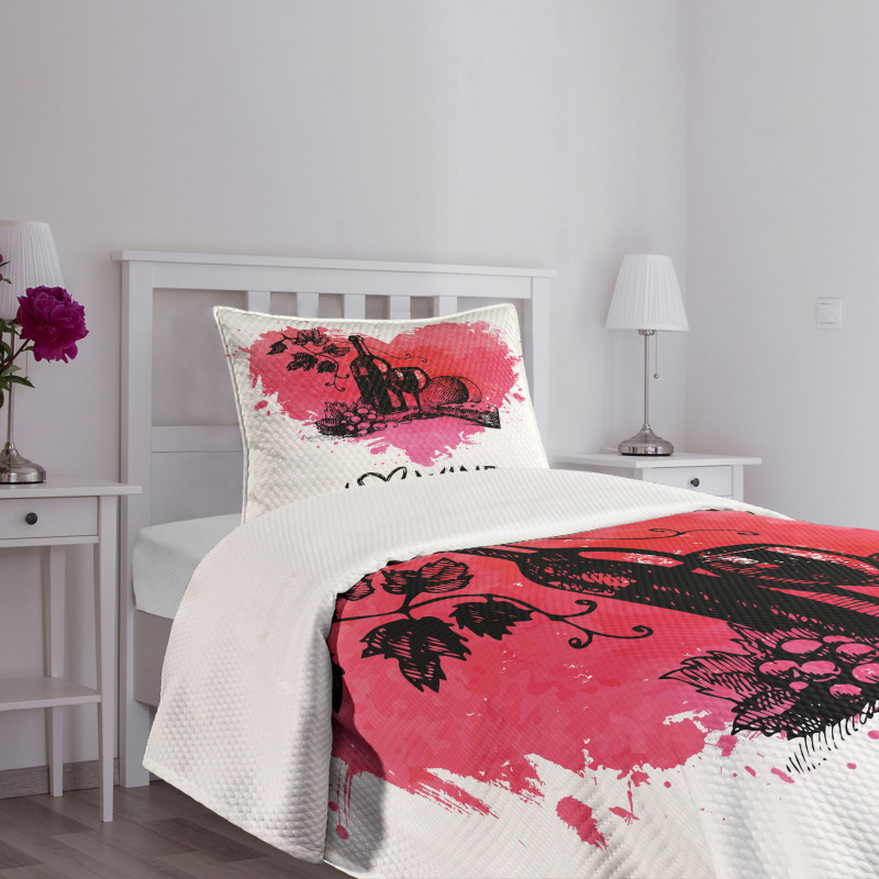 Sketch Watercolor Heart Bedspread Set