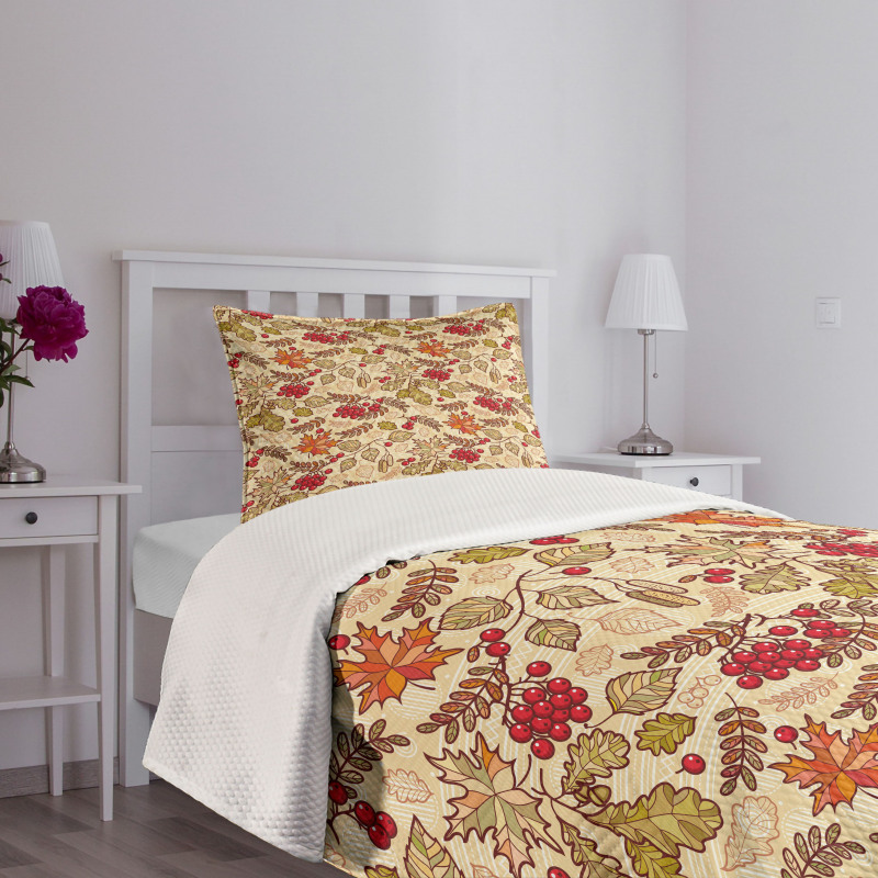 Fall Themed Mixed Pattern Bedspread Set