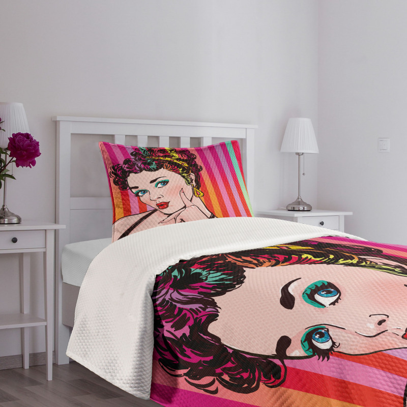 Blue Eyed Woman Pop Art Bedspread Set