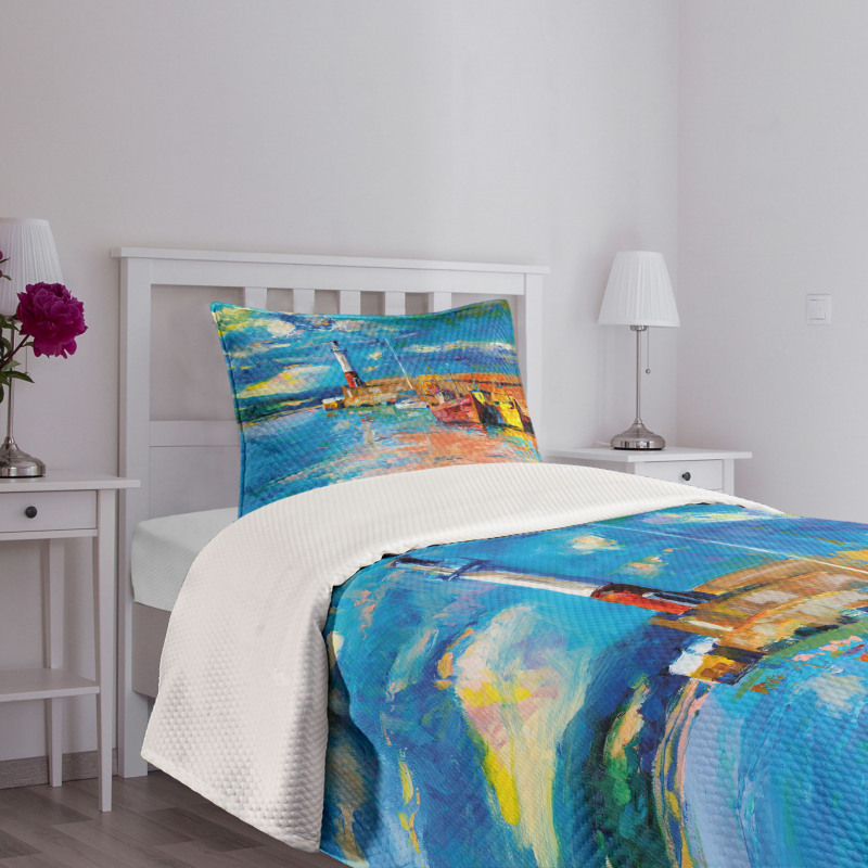 Oil Painting Lighthouse Bedspread Set