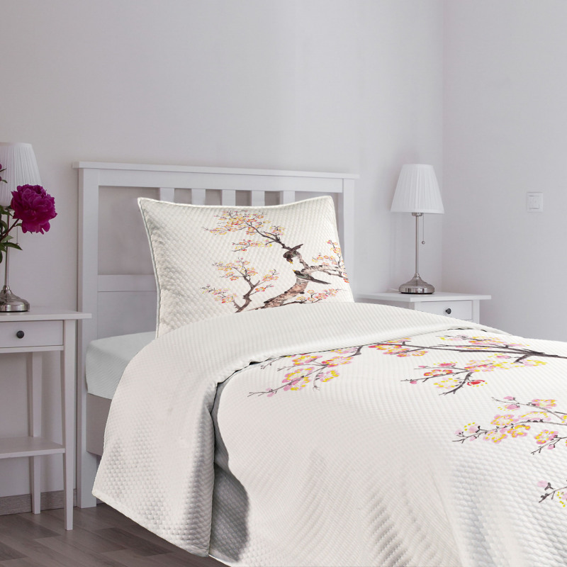 Chinese Paint of Flowers Bedspread Set