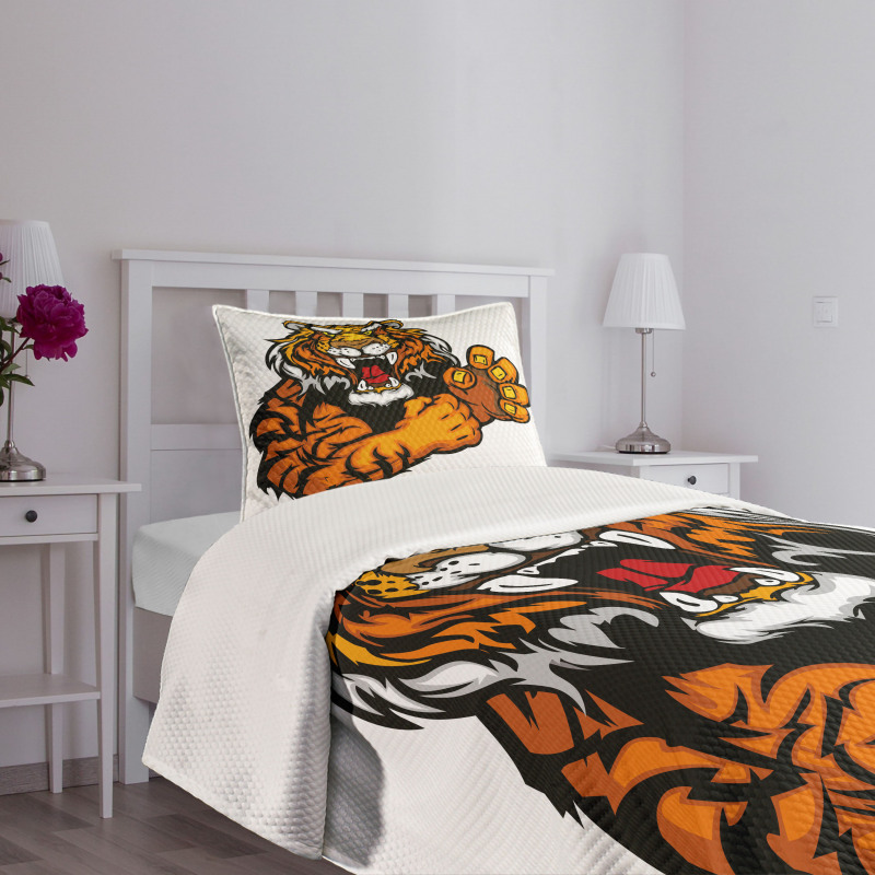 Cartoon Angry Wild Cat Bedspread Set