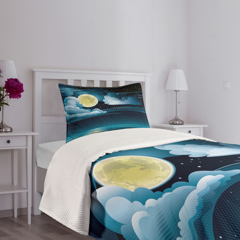 Clouds Full Moon Stars Bedspread Set