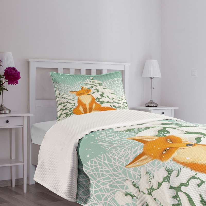 Red Fox Winter Forest Xmas Bedspread Set