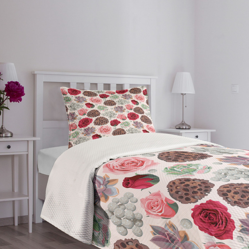 Lotus Pot Roses Agave Bedspread Set