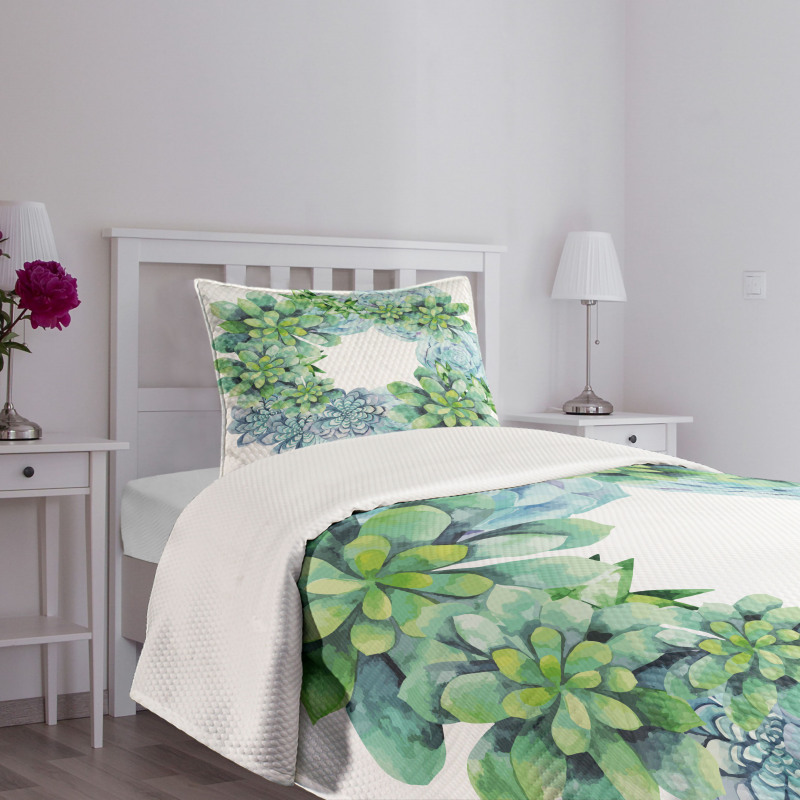 Watercolor Cactus Wreath Bedspread Set