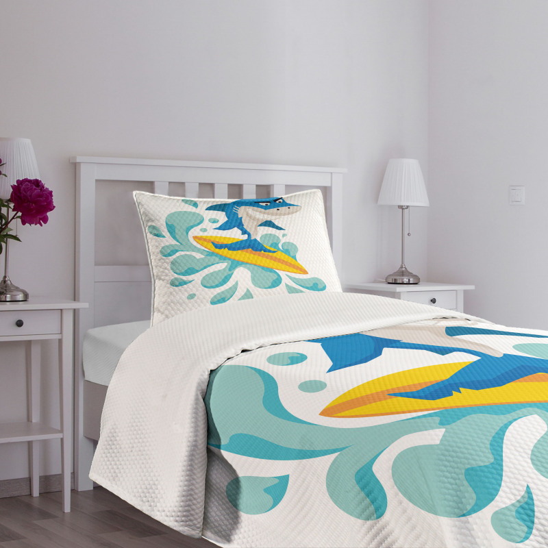 Funny Shark Surf Bedspread Set