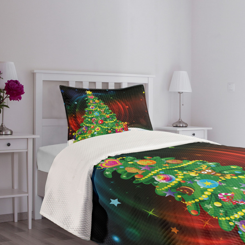 Xmas Tree Cartoon Bedspread Set