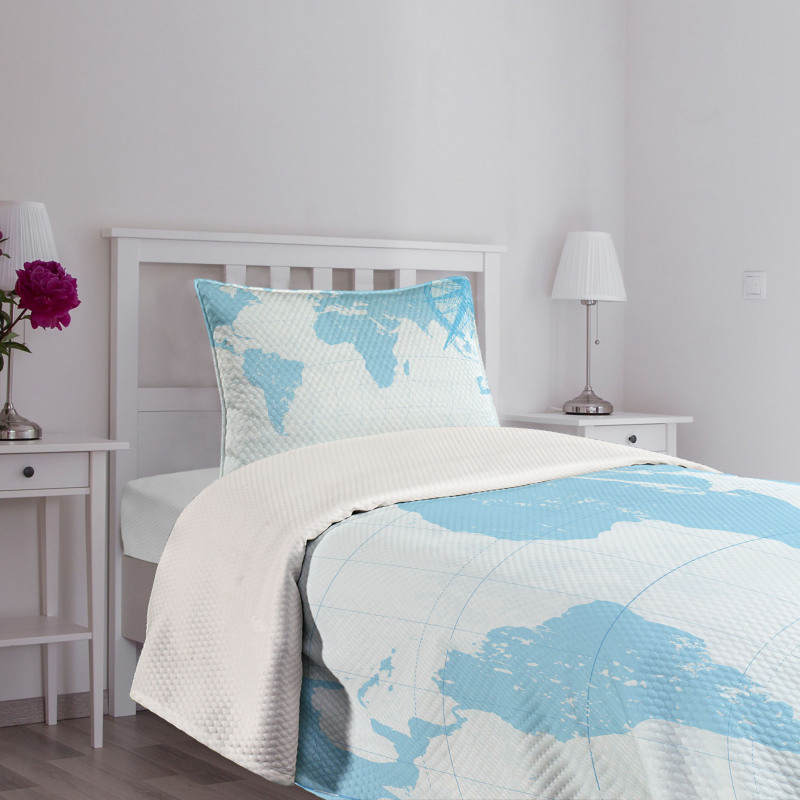 Old Compass Blue Grunge Bedspread Set