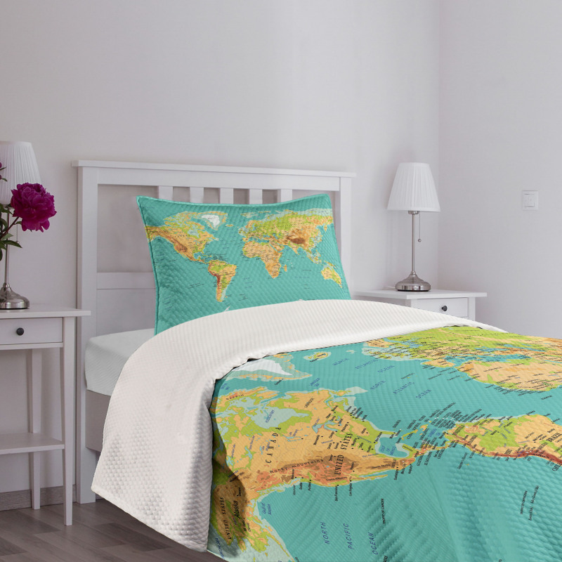 World Geography Continents Bedspread Set