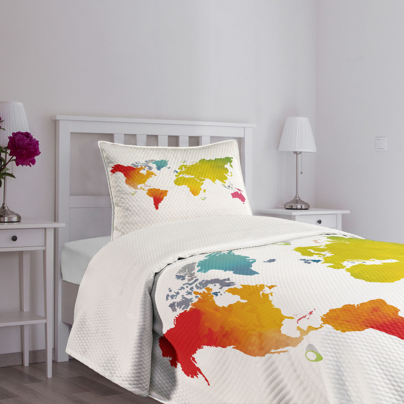 Continents World Watercolor Bedspread Set